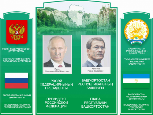 Cтенд резной "Символика Российской Федерации и РБ" из 3-х частей