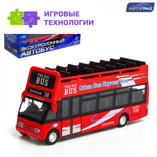 Автобус металлический «Экскурсионный», инерционный, световые и звуковые эффекты, цвет красный